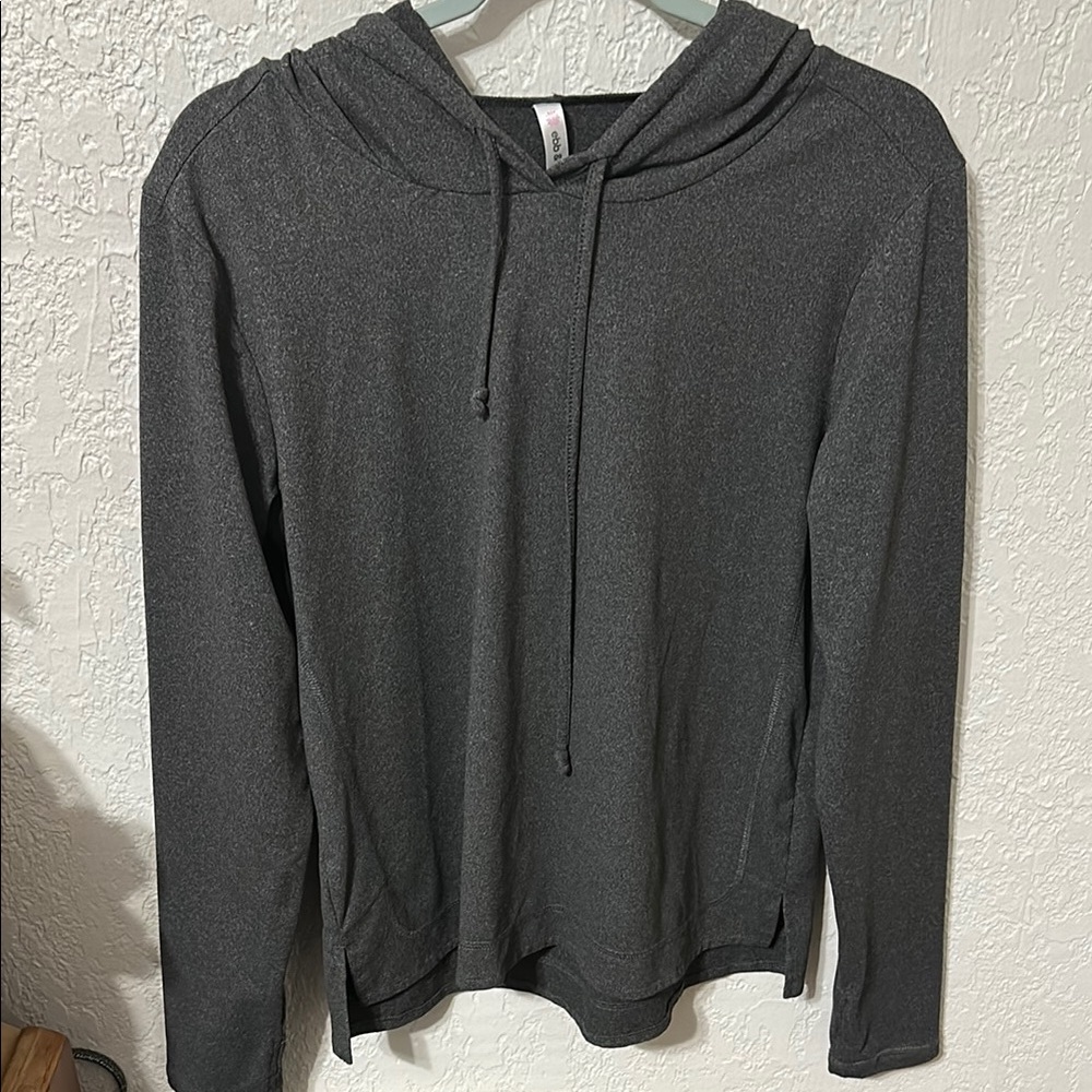 Gray Hooded Long Sleeve Top